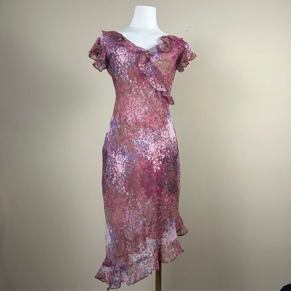Breakin Loose Pink Asymmetrical Floral Midi Dress